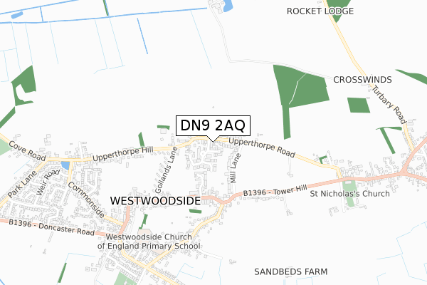 DN9 2AQ map - small scale - OS Open Zoomstack (Ordnance Survey)