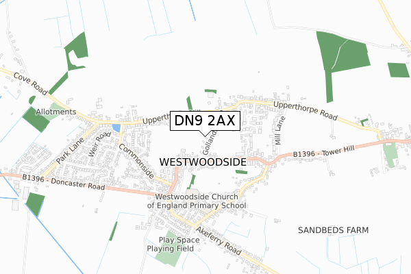 DN9 2AX map - small scale - OS Open Zoomstack (Ordnance Survey)
