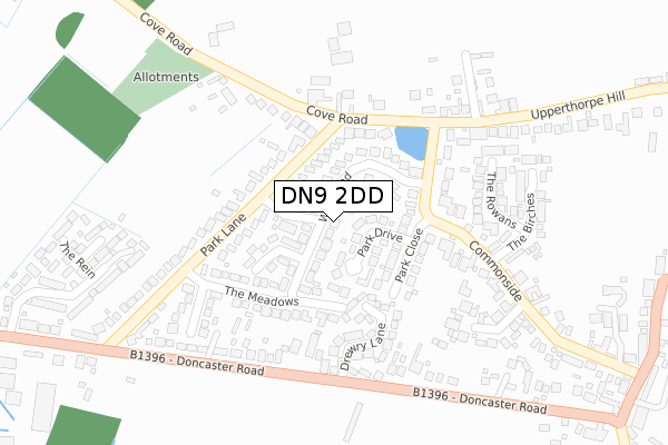 DN9 2DD map - large scale - OS Open Zoomstack (Ordnance Survey)