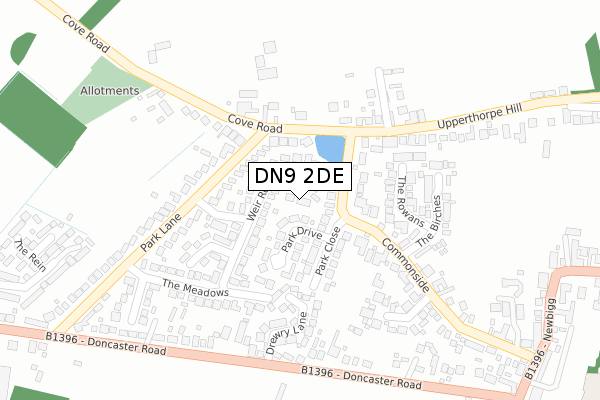 DN9 2DE map - large scale - OS Open Zoomstack (Ordnance Survey)