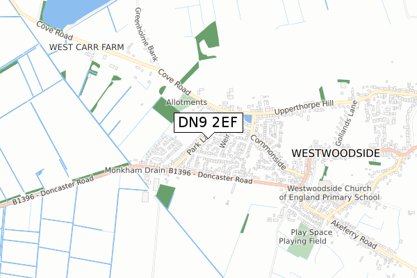 DN9 2EF map - small scale - OS Open Zoomstack (Ordnance Survey)