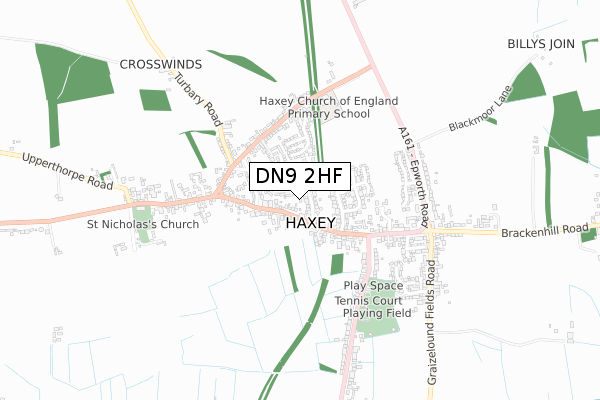 DN9 2HF map - small scale - OS Open Zoomstack (Ordnance Survey)