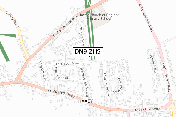 DN9 2HS map - large scale - OS Open Zoomstack (Ordnance Survey)
