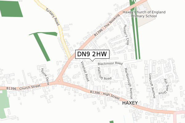 DN9 2HW map - large scale - OS Open Zoomstack (Ordnance Survey)