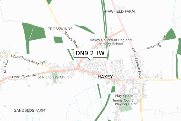 DN9 2HW map - small scale - OS Open Zoomstack (Ordnance Survey)