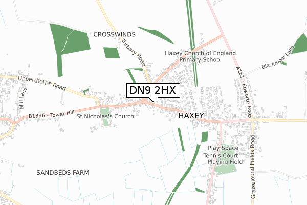 DN9 2HX map - small scale - OS Open Zoomstack (Ordnance Survey)