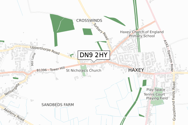 DN9 2HY map - small scale - OS Open Zoomstack (Ordnance Survey)
