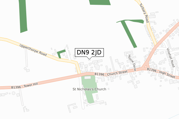DN9 2JD map - large scale - OS Open Zoomstack (Ordnance Survey)