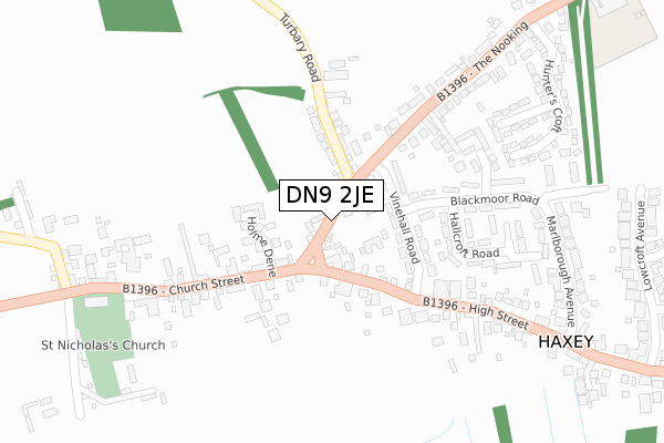 DN9 2JE map - large scale - OS Open Zoomstack (Ordnance Survey)