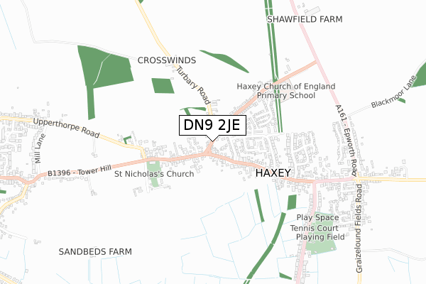 DN9 2JE map - small scale - OS Open Zoomstack (Ordnance Survey)