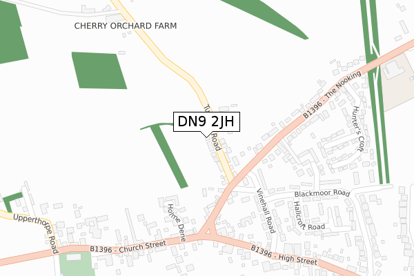 DN9 2JH map - large scale - OS Open Zoomstack (Ordnance Survey)