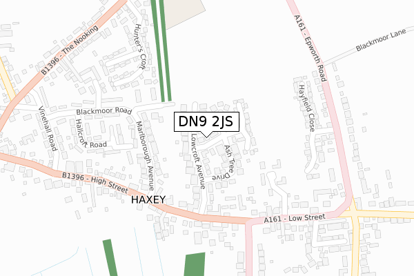 DN9 2JS map - large scale - OS Open Zoomstack (Ordnance Survey)