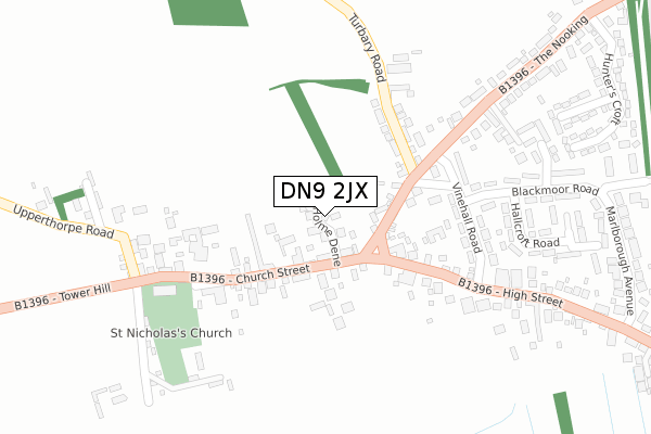 DN9 2JX map - large scale - OS Open Zoomstack (Ordnance Survey)