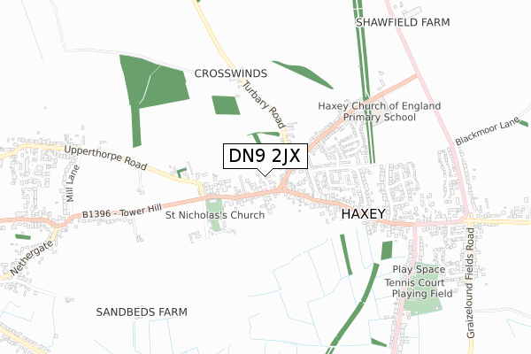 DN9 2JX map - small scale - OS Open Zoomstack (Ordnance Survey)