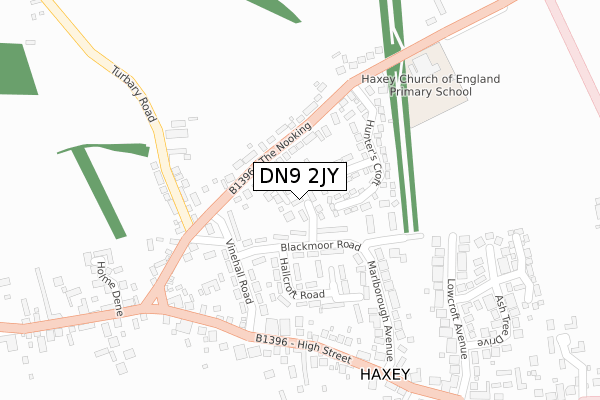 DN9 2JY map - large scale - OS Open Zoomstack (Ordnance Survey)