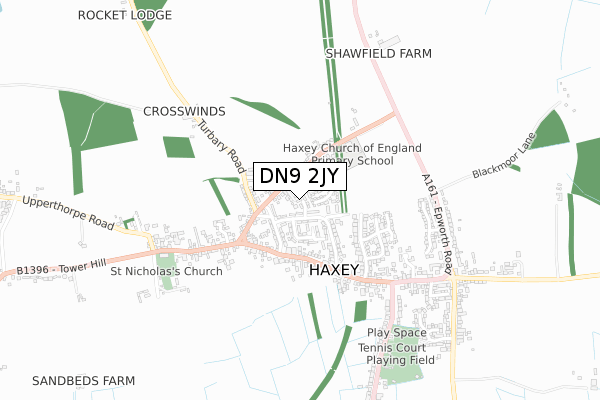 DN9 2JY map - small scale - OS Open Zoomstack (Ordnance Survey)
