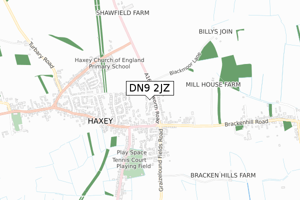 DN9 2JZ map - small scale - OS Open Zoomstack (Ordnance Survey)