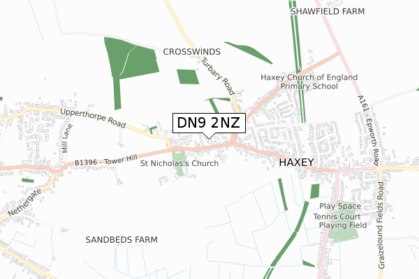 DN9 2NZ map - small scale - OS Open Zoomstack (Ordnance Survey)