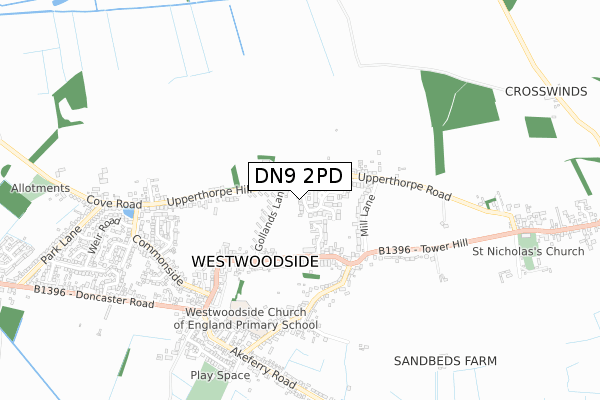 DN9 2PD map - small scale - OS Open Zoomstack (Ordnance Survey)