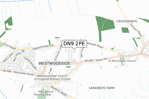 DN9 2PE map - small scale - OS Open Zoomstack (Ordnance Survey)