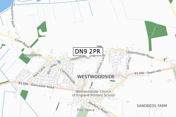 DN9 2PR map - small scale - OS Open Zoomstack (Ordnance Survey)