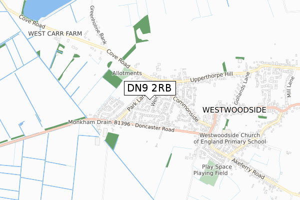 DN9 2RB map - small scale - OS Open Zoomstack (Ordnance Survey)