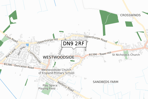 DN9 2RF map - small scale - OS Open Zoomstack (Ordnance Survey)