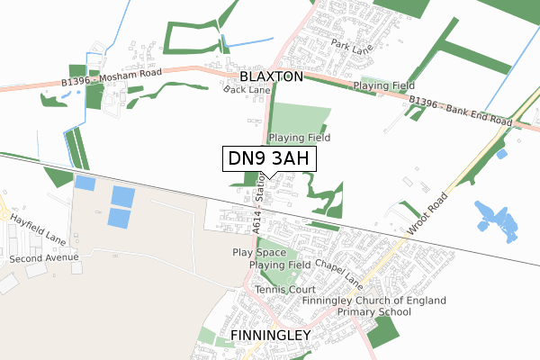 DN9 3AH map - small scale - OS Open Zoomstack (Ordnance Survey)