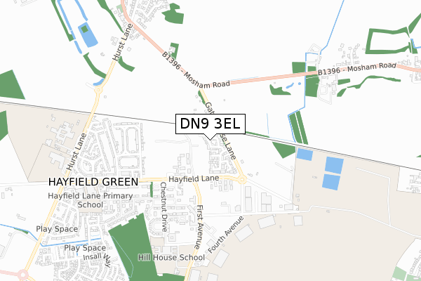 DN9 3EL map - small scale - OS Open Zoomstack (Ordnance Survey)