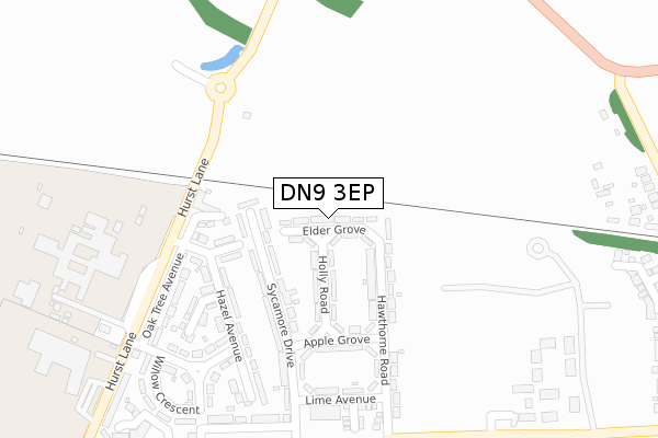 DN9 3EP map - large scale - OS Open Zoomstack (Ordnance Survey)