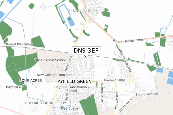 DN9 3EP map - small scale - OS Open Zoomstack (Ordnance Survey)
