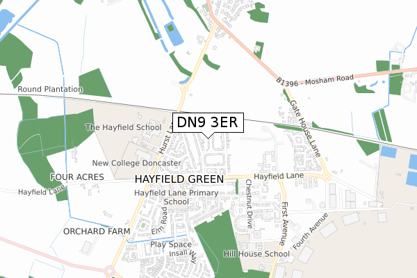 DN9 3ER map - small scale - OS Open Zoomstack (Ordnance Survey)