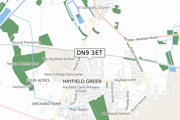 DN9 3ET map - small scale - OS Open Zoomstack (Ordnance Survey)