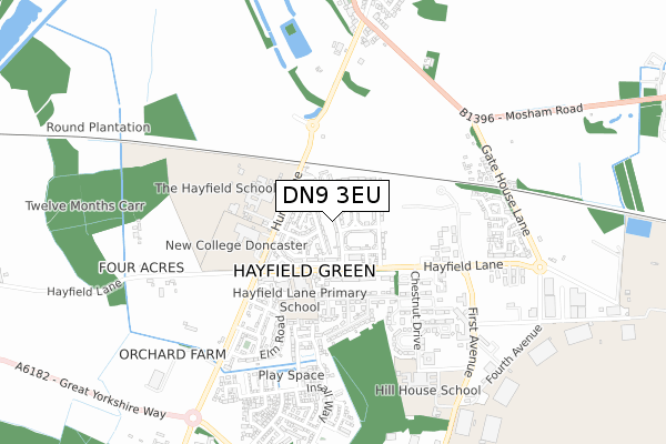 DN9 3EU map - small scale - OS Open Zoomstack (Ordnance Survey)