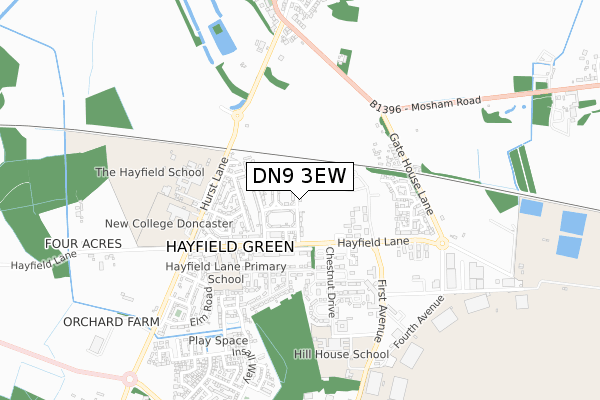 DN9 3EW map - small scale - OS Open Zoomstack (Ordnance Survey)