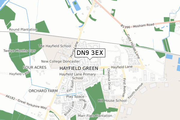DN9 3EX map - small scale - OS Open Zoomstack (Ordnance Survey)