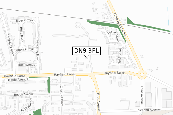 DN9 3FL map - large scale - OS Open Zoomstack (Ordnance Survey)