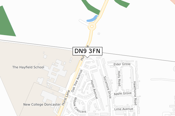 DN9 3FN map - large scale - OS Open Zoomstack (Ordnance Survey)