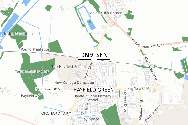 DN9 3FN map - small scale - OS Open Zoomstack (Ordnance Survey)