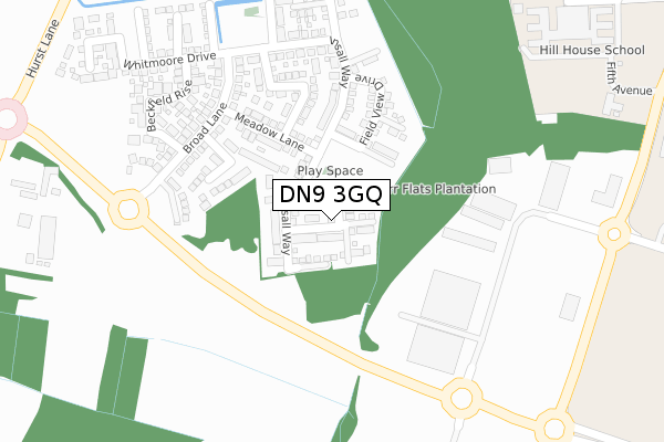 DN9 3GQ map - large scale - OS Open Zoomstack (Ordnance Survey)