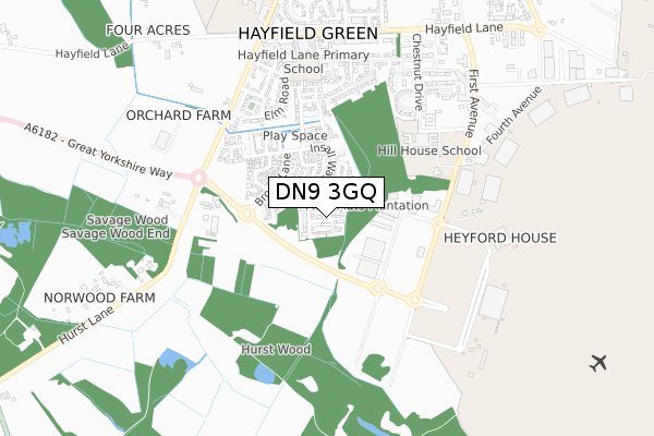 DN9 3GQ map - small scale - OS Open Zoomstack (Ordnance Survey)