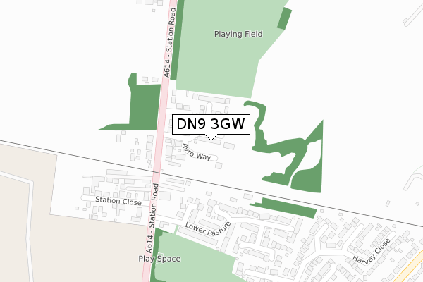 DN9 3GW map - large scale - OS Open Zoomstack (Ordnance Survey)