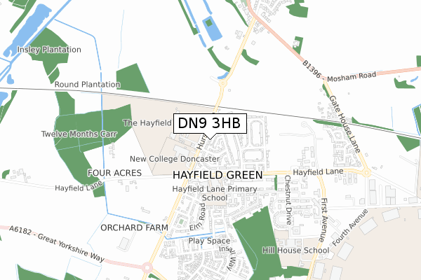 DN9 3HB map - small scale - OS Open Zoomstack (Ordnance Survey)
