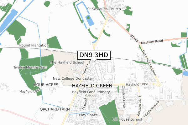 DN9 3HD map - small scale - OS Open Zoomstack (Ordnance Survey)