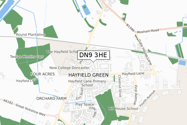 DN9 3HE map - small scale - OS Open Zoomstack (Ordnance Survey)