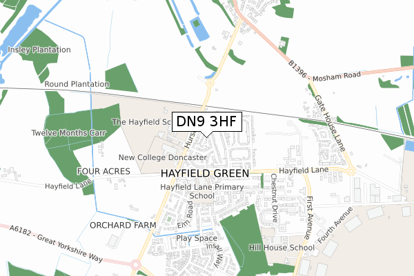 DN9 3HF map - small scale - OS Open Zoomstack (Ordnance Survey)