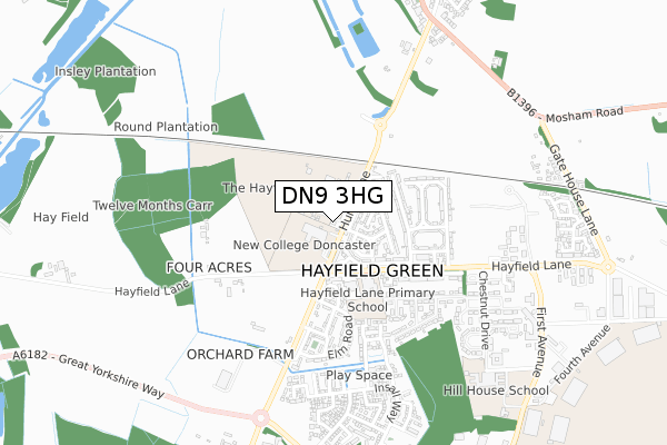 DN9 3HG map - small scale - OS Open Zoomstack (Ordnance Survey)