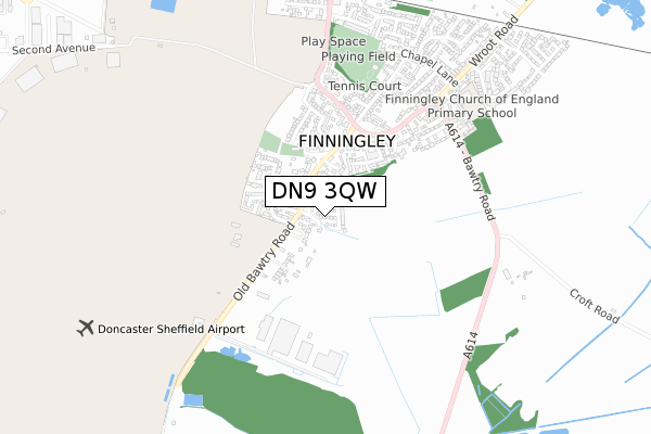 DN9 3QW map - small scale - OS Open Zoomstack (Ordnance Survey)