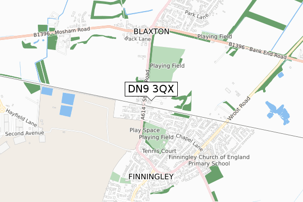 DN9 3QX map - small scale - OS Open Zoomstack (Ordnance Survey)