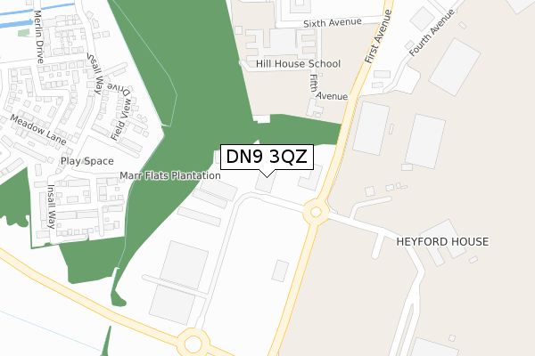 DN9 3QZ map - large scale - OS Open Zoomstack (Ordnance Survey)